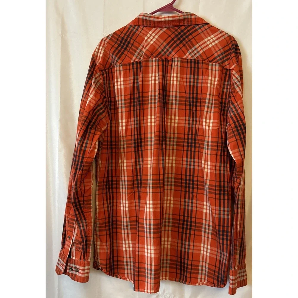 North Face Shirt Mens XL Orange Plaid Button‎ Up Hiking Camping Outdoors Work